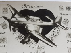 Régi képeslap 1944 WW2 német repülőgép fotó bélyeg-nyelv levelezőlap Stuka bombázó