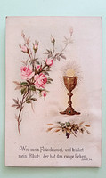 Antik vallási emléklap rózsás régi emlékkártya 1897-ből levelezőlap