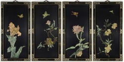 1K899 antique four-piece oriental jade mineral and mother-of-pearl inlaid plaque 61 x 122 cm
