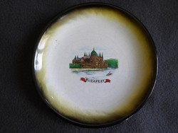 Antik budapesti porcelán fali tányér gőzhajóval - hibátlan