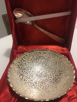 Silver-plated craft bowl with spoon in gift box, diameter 10.5 cm