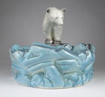 1K907 Régi jelzett fajansz jegesmedve szobor 19 x 23 cm