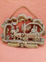 "Az ifjú párt lovaskocsin viszik", viasz mézeskalács nyomóforma, nyomódúc vagy falidísz, dekoráció.