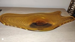 Csodaszép különleges cseh bohémia borostyán asztalközép kínáló üvegtál
