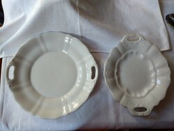 2 db antik dombornyomott füles fehér porcelán tányér vagy tál