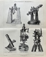 Antik 19.sz Csillagászati műszerek II műszaki nyomat-papír - távcső