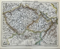 Antik 19.sz Cseh-Morvaország és Szilézia térkép színes nyomat- papír- földrajz,, plakát