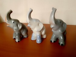 Three hand painted aquincum porcelain figure sculptures aquazur and gray elephant flawless