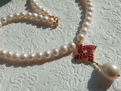 Tenyészetett gyöngy - rubin 925 ezüst nyaklánc