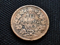 Olaszország 10 Centesimi, 1862 Verdejel ''M'' - Milánó