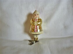 Old glass Christmas tree decoration! - Little girl in a golden winter dress