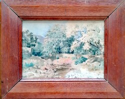 Jó kvalitású régi akvarell. '930-as évek. Tölgyfa keretben.