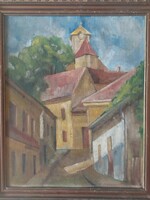 ANTIK JELZETT OLAJ, KARTON FESTMÉNY EREDETI KERETÉBEN 55 x 46 CM