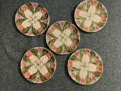 Szecessziós antik majolika / kerámia süteményes kistányérok / falitányérok