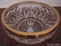 Old lead crystal glass bowl with metal rim vintage crystal serving bowl 21cm