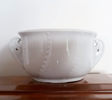 Old white koma bowl, vintage folk porcelain bowl with convex pattern, pearl row pattern