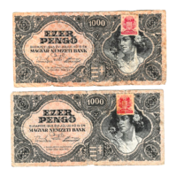 1945 - One thousand pengő banknote - 2 pcs - f 018 and f 057 - with red stamp
