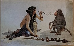 Artist postcard: lady with baboon