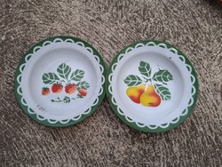 Ritka Budafoki zománcos epres és körtés tányér edény falusi paraszti dekoráció
