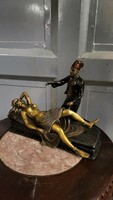 Bécsi Bergman  festett bronz arab férfi fekvő nővel