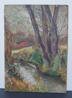 Painting, landscape with stream.