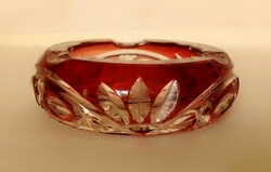 Old polished peeled crimson stained crystal glass ashtray, small but beautiful