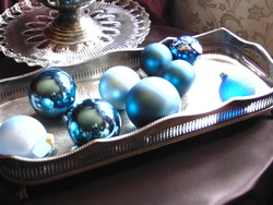 9 db régi német kék üveggömb karácsonyfadísz
