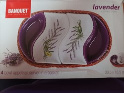 Banquet Lavender 4 részes kínáló fonott kosárban