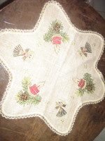 Beautiful Christmas gold embroidered star tablecloth with lace edge