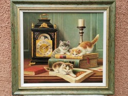 Bert Notenboom (1942-2011) Játékos macskák III.- Világhírű holland festő festménye