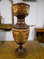 Padlóváza kézműves fa faragott szőlőmintás 60*22 cm