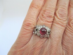 Gyönyörű  antik magyar ezüst gyűrű valódi  rubin kővel és markazittal