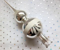 Régi ezüst festett üveg karácsonyfa dísz csúcsdísz 23.5cm