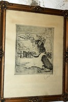 Csók istvánzüzü in the window - etching with blonde frame 676