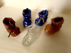 5 darab színes kék barna vidám mázas porcelán mini bakancs üveg cipő nipp vitrindísz kaktusz cserép