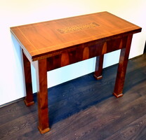 XIX. No. Biedermeier marquetry table with a rotatable opening tabletop!