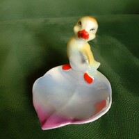Antique old porcelain duckling leaf bowl ring holder lovely cheerful nipp display case marked foreign