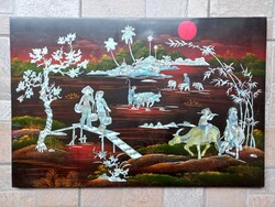 Chinese lacquer wall picture with mother-of-pearl inlay 40 x 60 cm