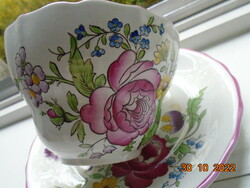 SPODE látványos nagy rózsa és virág mintával angol porcelán teás csésze alátéttel