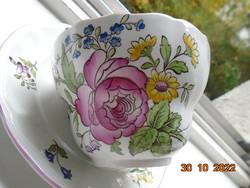 SPODE angol porcelán látványos nagy virágmintás teás csésze alátéttel