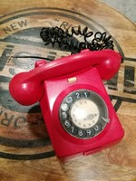 Piros tárcsás telefon,fekete számlapos retro