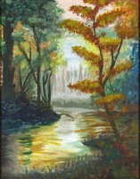 1L139 xx. Century painter: autumn forest with stream