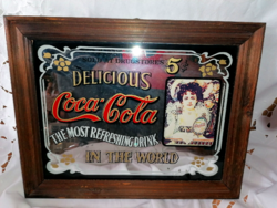 Régi Coca Cola reklám dísztükörkép fa keretben