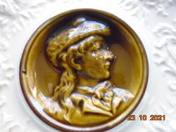 1880 Villeroy&Boch Schramberg majolika dísztányér női portréval