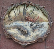 Xix. No. - Fox hunts for rabbits - Scenic antique wall ceramic bowl - wall bowl