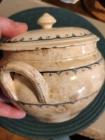 19th-century Apatfalvi hard earthenware bowl with a lid