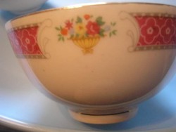 U7 2 antique Chinese bowls with painted decoration with gilded rim 6x10 cm