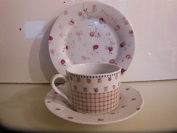 PORCELÁN - 3 db - os -TERZI  - ALMÁS - REGGELIZŐ - tányér 20 cm - alj 16 cm -  csésze 2,5 dl