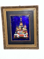 Very nice special fire enamel picture with wooden frame.