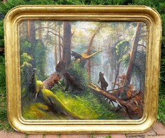 100x120 cm. Medvék festmény / Siskin után.